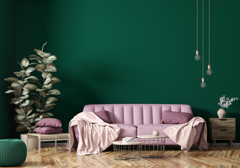 living room emerald green