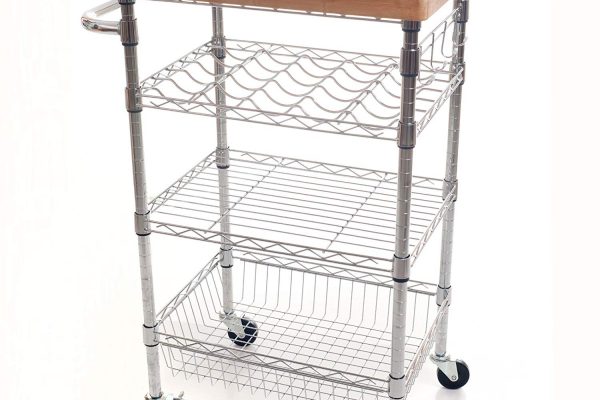 12 Bottle Wine Cart With Butcher Block, Butcher Block Top For Wire Shelving