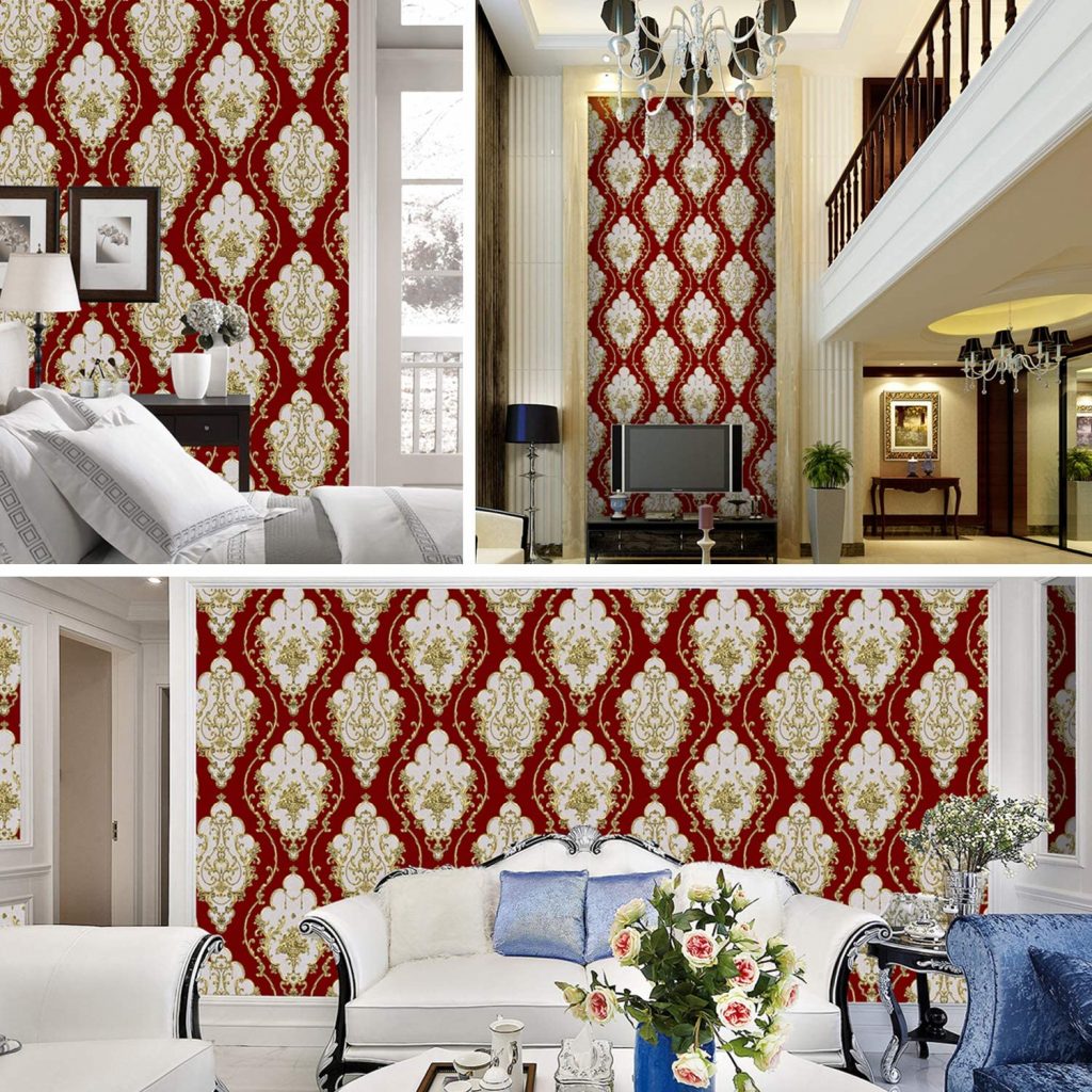 Crimson Red Luxury Damask Wallpaper