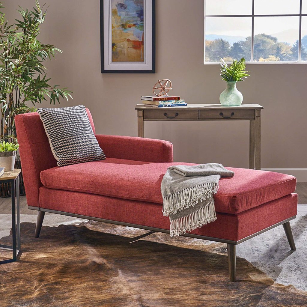 Red chaise with pillow