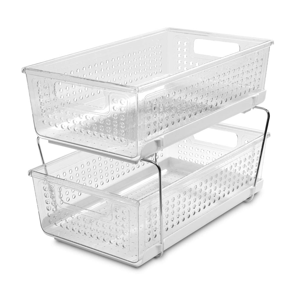 White Clear 2 Tier Pull Out Cabinet Basket Storables