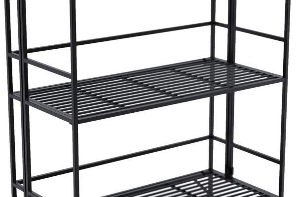 3-Tier Wide Folding Metal Shelf, Black