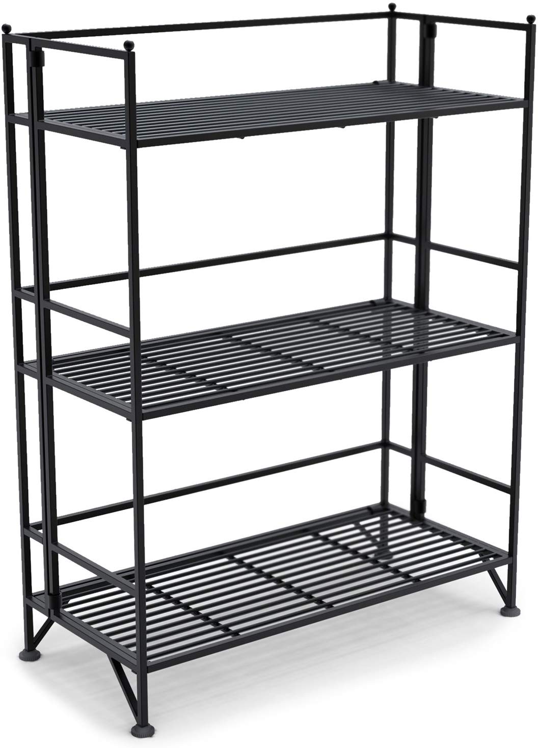 3 Tier Wide Folding Metal Shelf Black, Adjustable 3 Tier Wide Wire Shelving Black Room Essentials