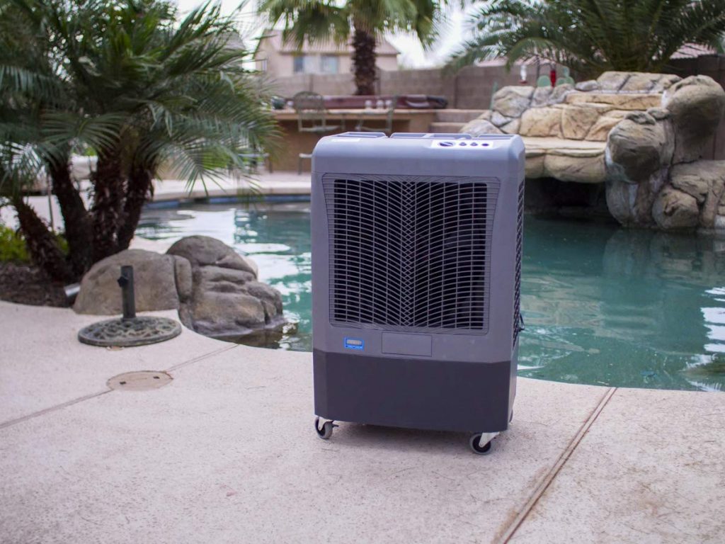 Hessaire evaporative cooler works great indoors as well as outdoors
