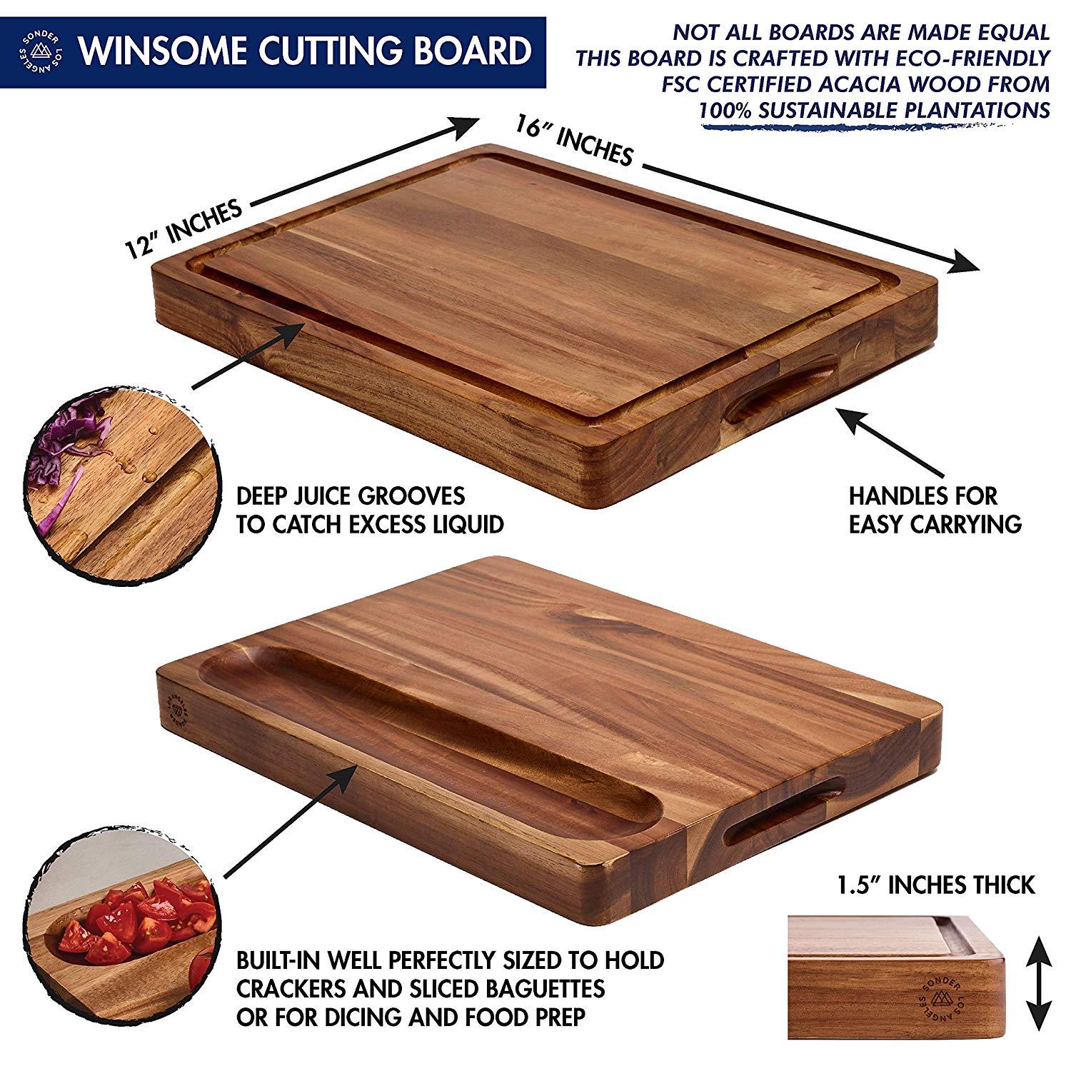 Multipurpose Thick Acacia Wood Cutting Board Storables 
