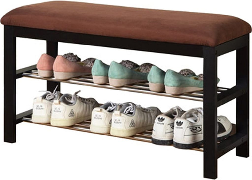Brown 2-tiered shoe storage bench