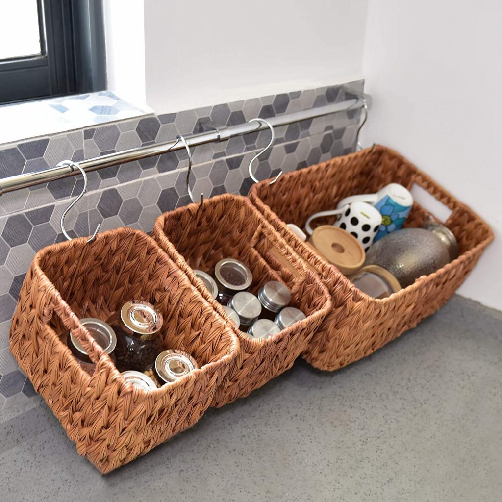 Brown Bathroom Toilet Paper Storage 2 Pack Decorative Woven Storage Baskets for Shelves Wicker Storage Baskets with Liner Small Organizing Basket for Closet Laundry Blankets Towels Baskets