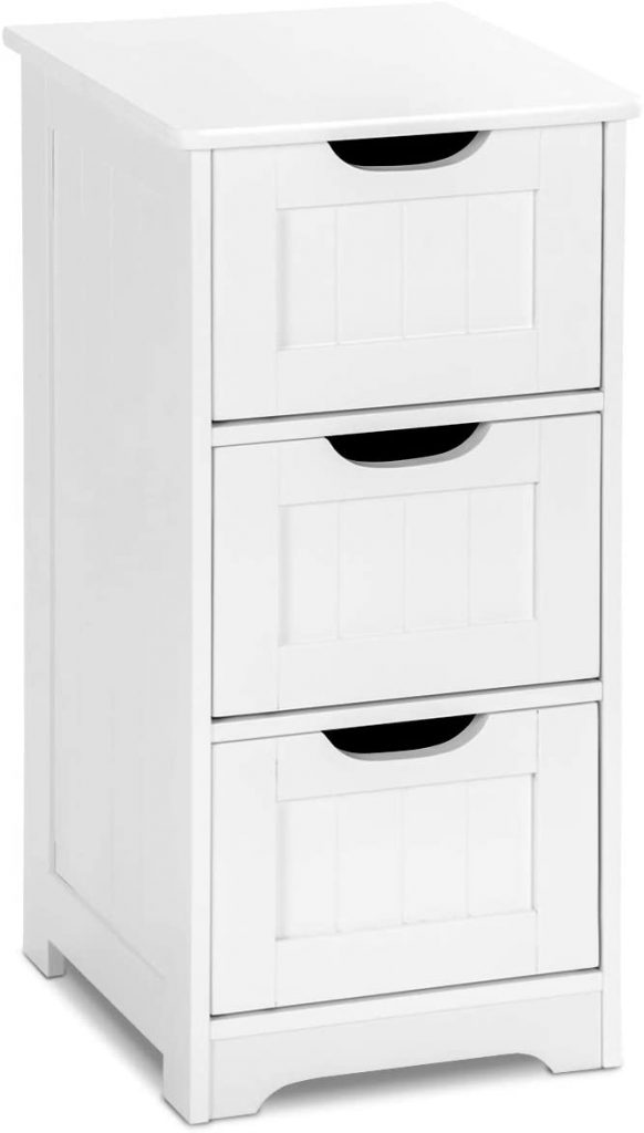 Tangkula Floor Cabinet, 3 Drawers Wooden Storage Cabinet 