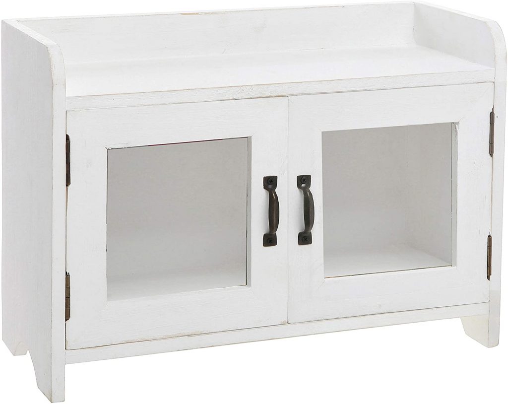  MyGift Antique White Wood Kitchen & Bathroom Countertop Mini Cabinet Organizer