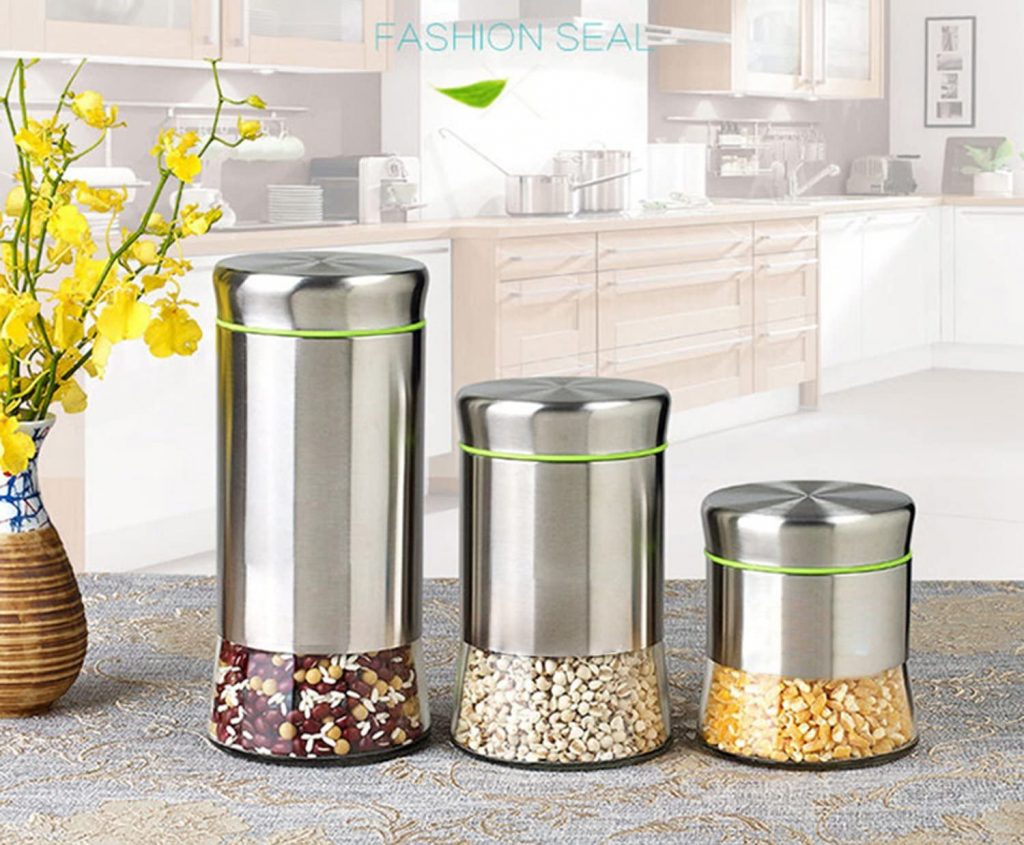  Glass and Stainless Steel Canister Set