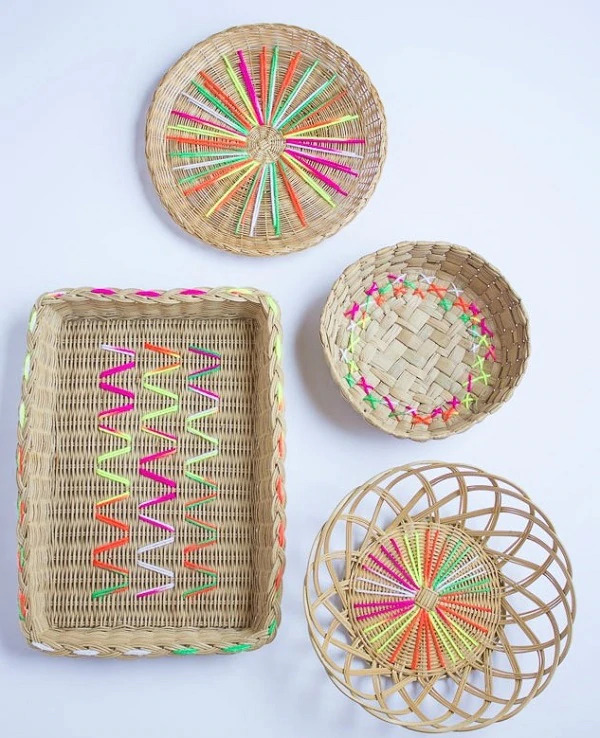 Embroidered Baskets, DIY Storage Basket, Yarn Baskets