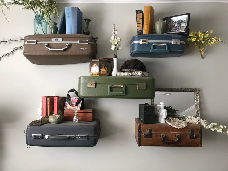 Vintage Suitcase Shelves, DIY Storage Boxes