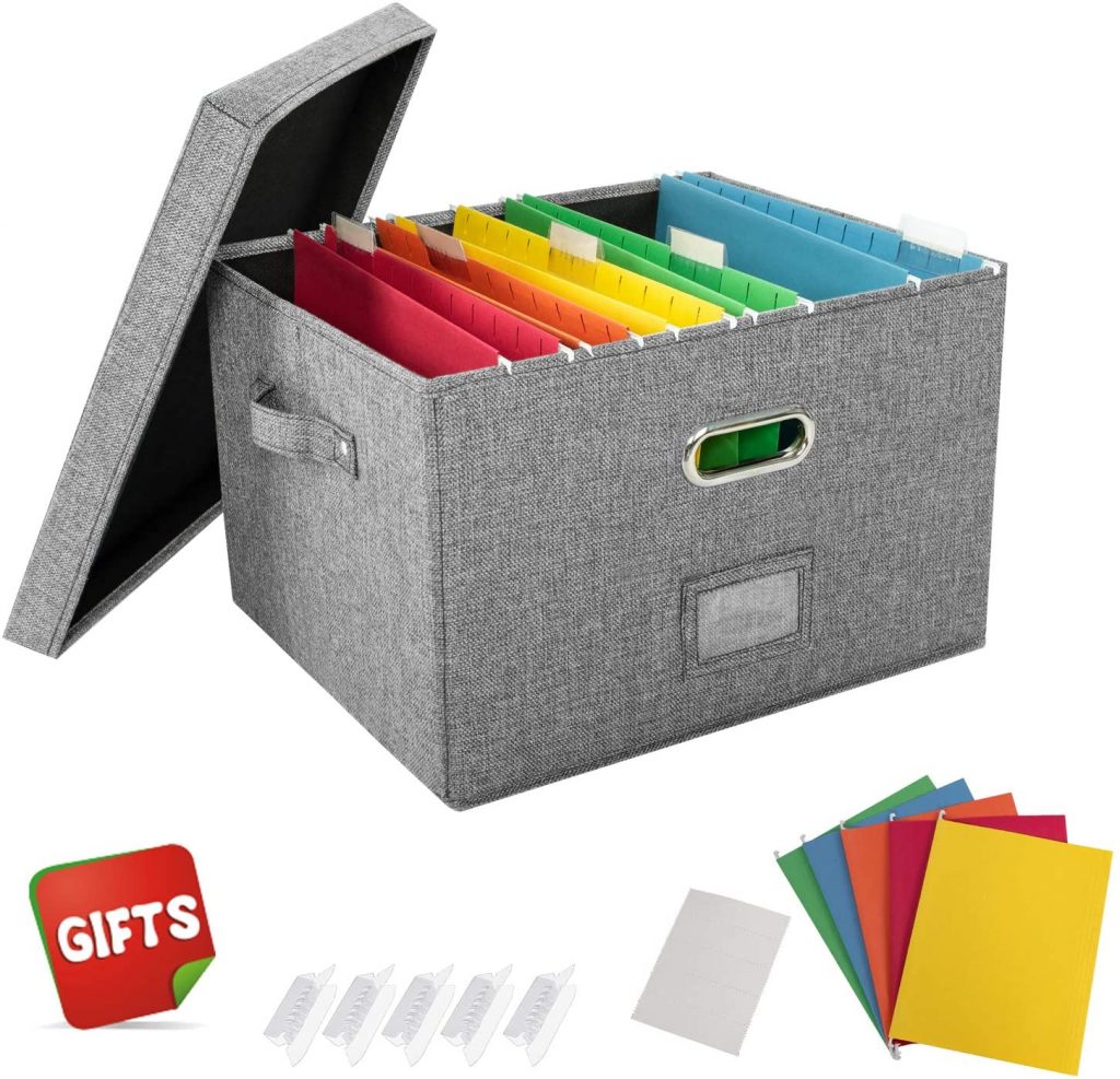 Grey Storage Boxes Decorative Waterproof XHSHENG 4 PACK Folderble Plastics Storage File Boxes with Lid for Office Photos,Toys,Socks,Snacks,Document Etc 
