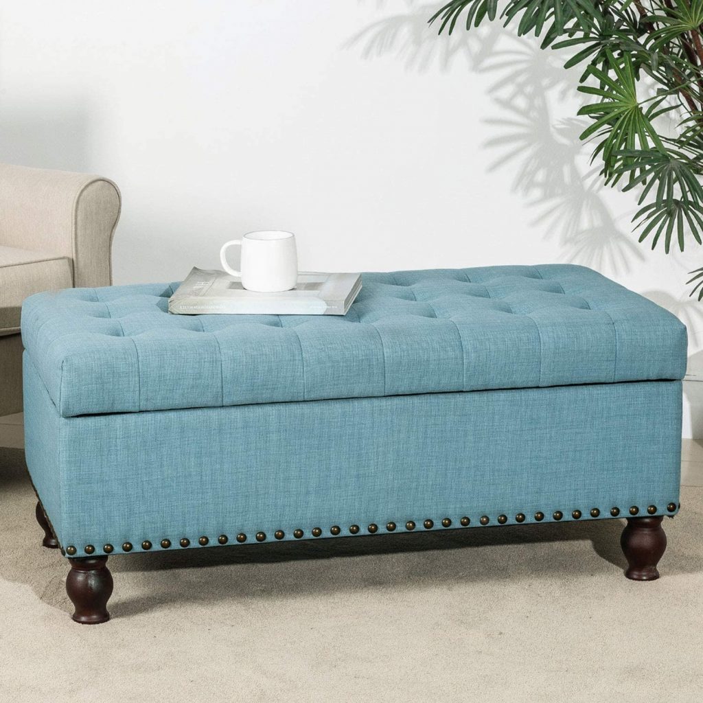Asense Fabric Rectangle Tufted Lift Top Storage Ottoman Bench