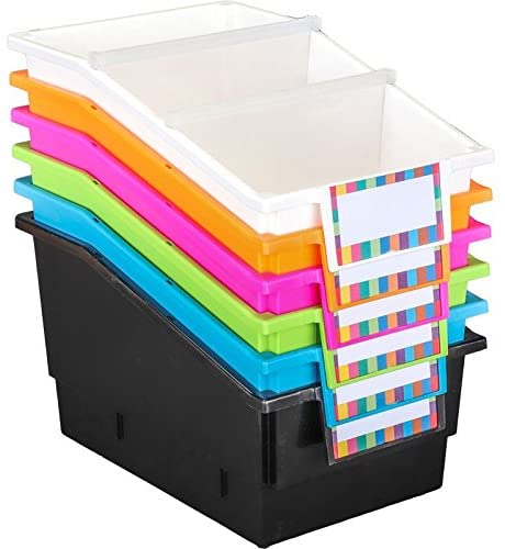 Really Good Stuff Large Plastic Labeled Book and Organizer Bin for Classroom or Home Use