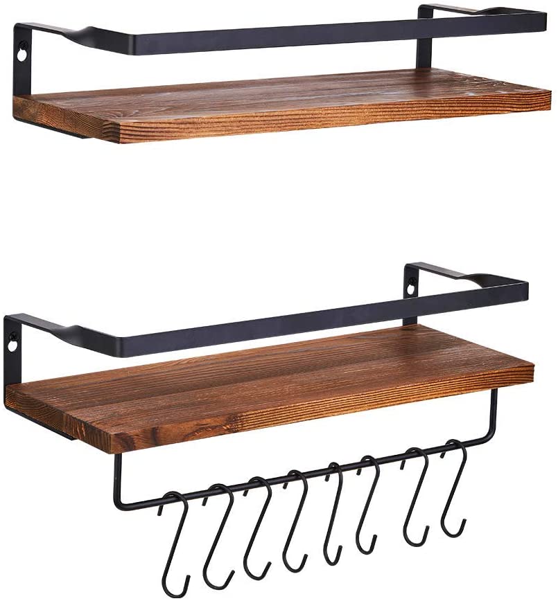 Micup Floating Shelves Wall Mounted Set of 2 Rustic Wood Storage Shelf for Bathroom