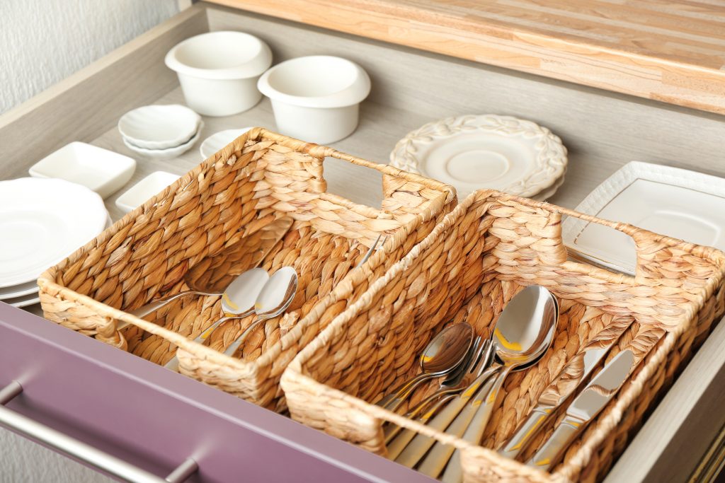 Cutlery in a wicker basket 