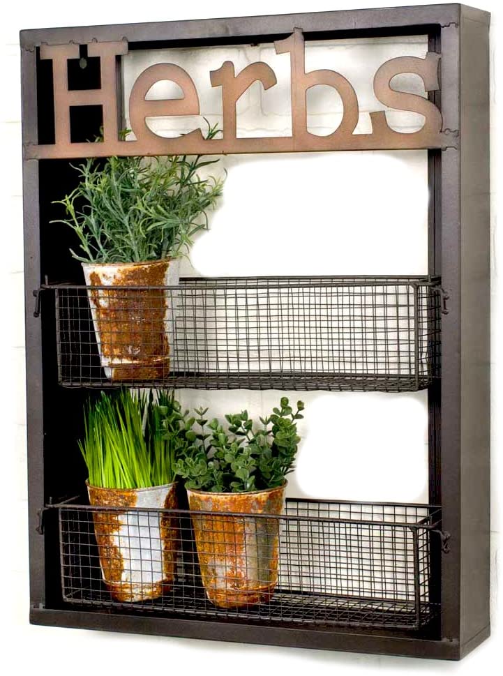 Industrial Metal Country Herbs Wall Shelf