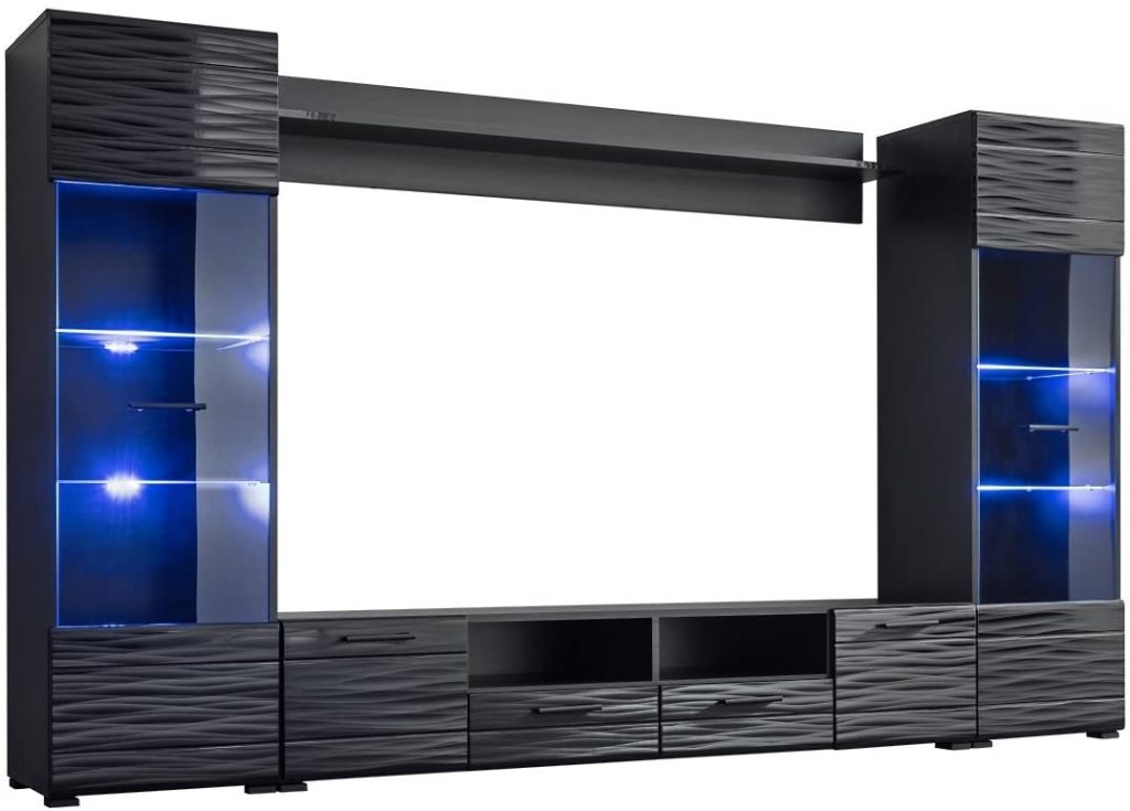 MEBLE FURNITURE & RUGS Modica Modern Entertainment Center Wall Unit 