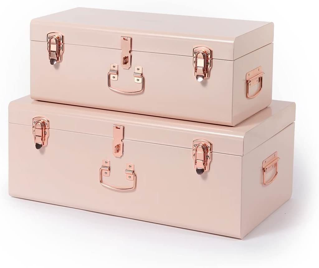 Beautify Blush Pink Vintage Style Steel Metal Storage Trunk