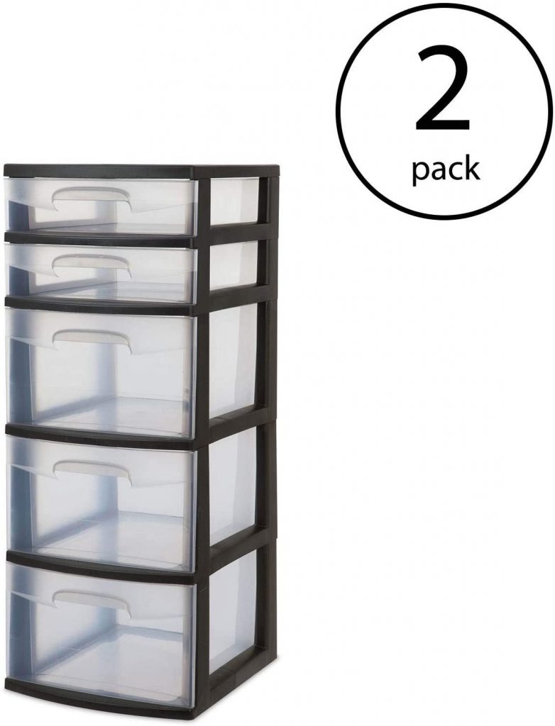 Case of 2, 5 Drawer Durable Tower