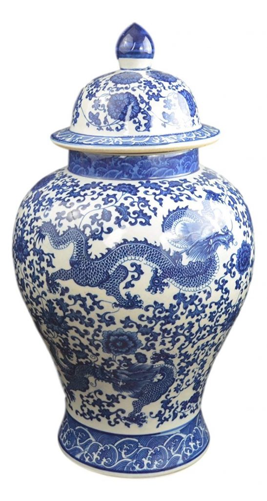 20″ Classic Blue and White Porcelain Ginger Vase