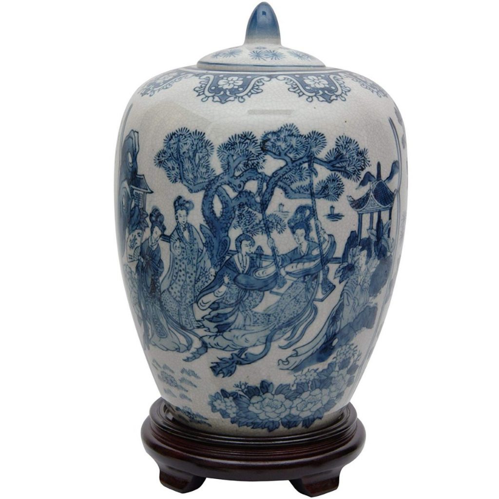 11″ Ladies Blue & White Porcelain Vase