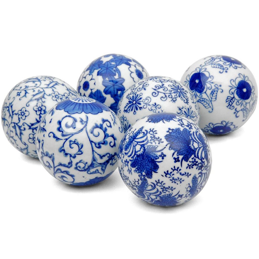 3″ Blue & White Decorative Porcelain Ball Set