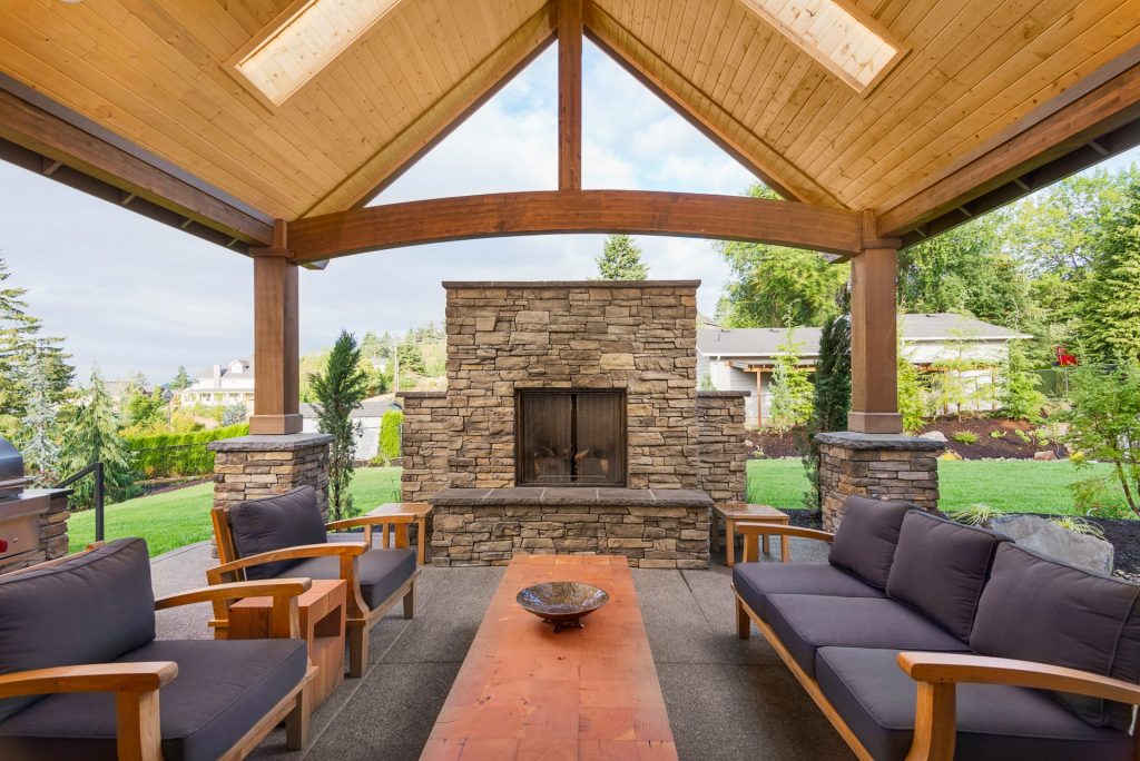 A Pavilion Fireplace With Comfy Seating