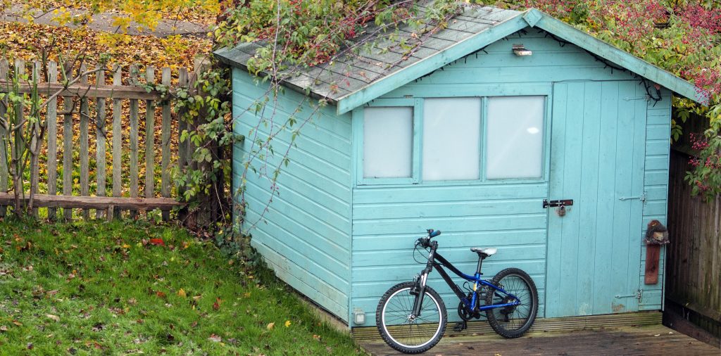Bike Parked in front of shed