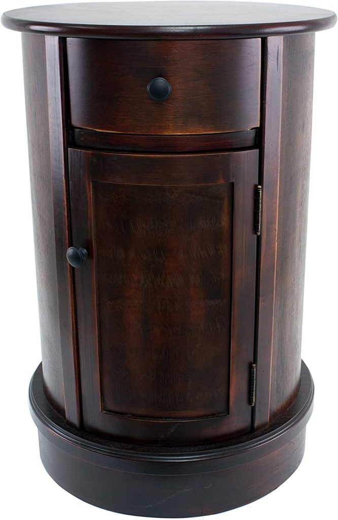 Décor Therapy Round Side Table with 1-Door and Drawer