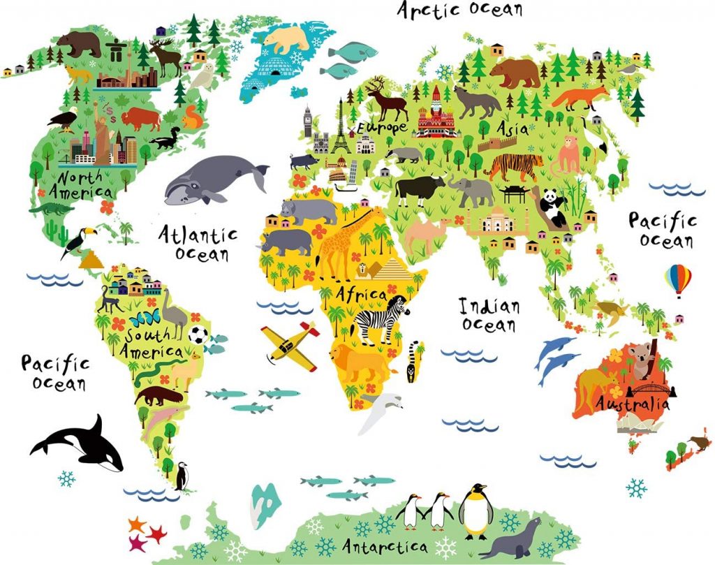 HomeEvolution Large Kids Educational Animal Landmarks World Map