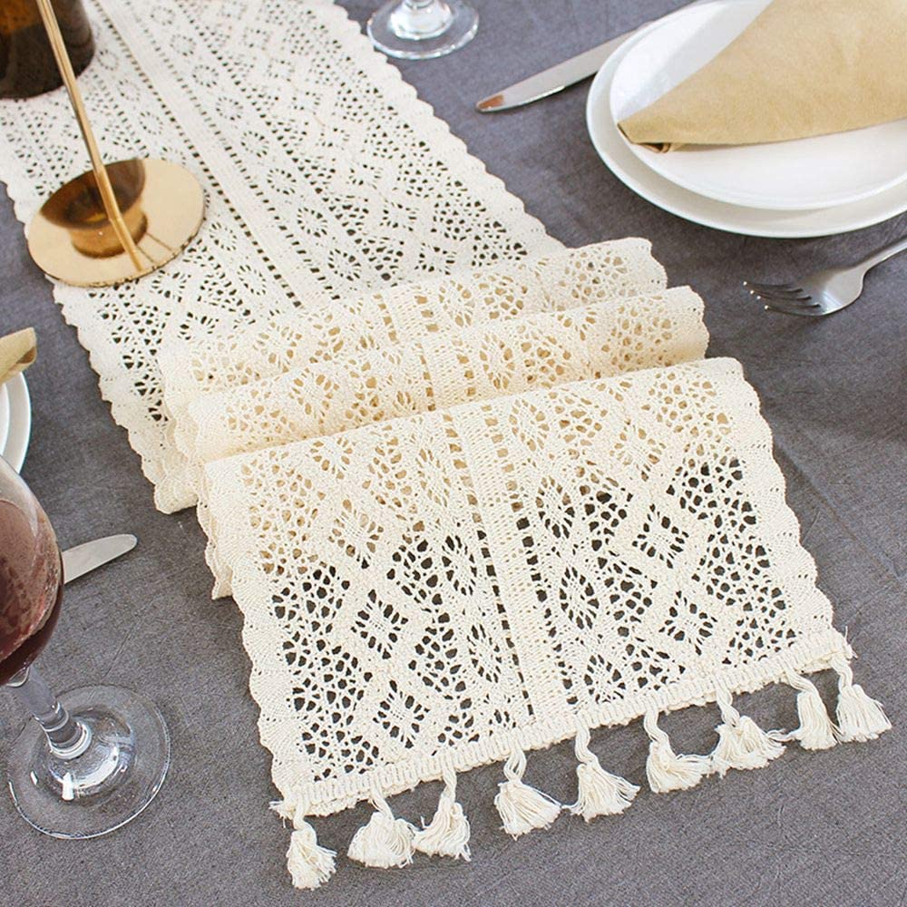Lahome Handmade Cotton Crochet Table Runner