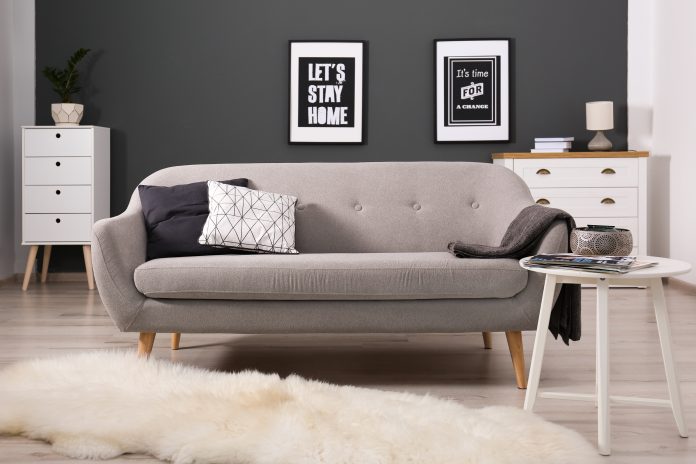grey fur living room rug