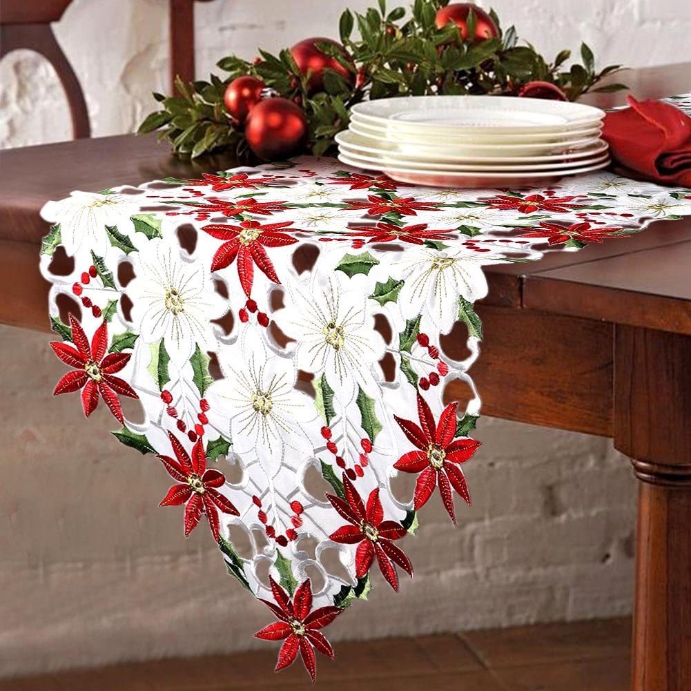VKTY Christmas Dinner Table Runner Grey Xmas Table Runner Santa Claus Themed Linen Long Table Runner Cloth 180cm Home Decor Tablecloth Cover for Party Festival Holiday Decoration