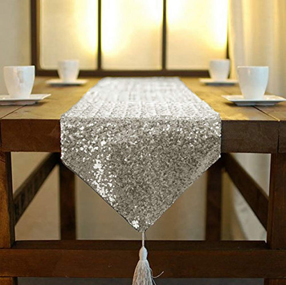 white and silver table runner
