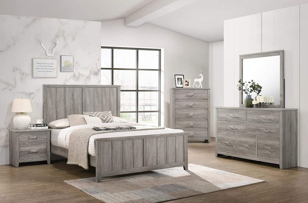 GTU Furniture Lyndon Weathered Light Grey Panel Bedroom Set