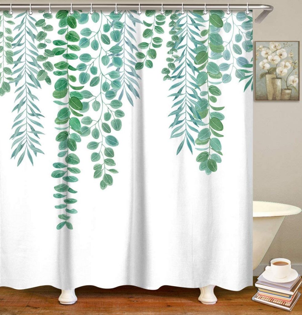LIVILAN Green Leaves Shower Curtain Set 