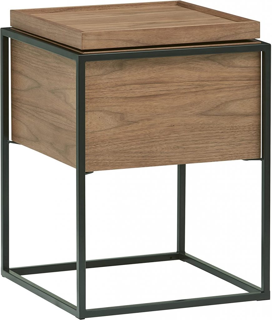 Rivet Axel Lid Storage Wood and Metal Side End Table Nightstand