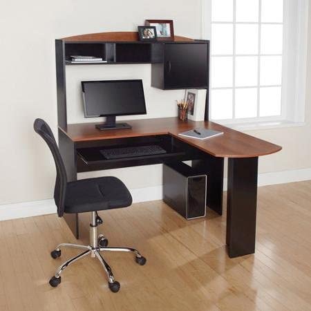 Shaped Office Desk with Hutch