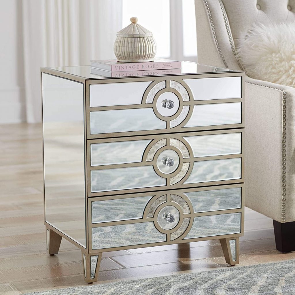 Janine 21 1/2" Wide Mirrored 3-Drawer Art Deco Side Table