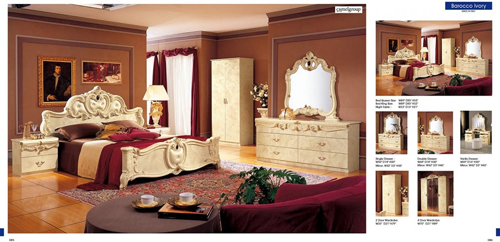 ESF Barocco Traditional Ivory Color Classic Italian King Size Bedroom Set