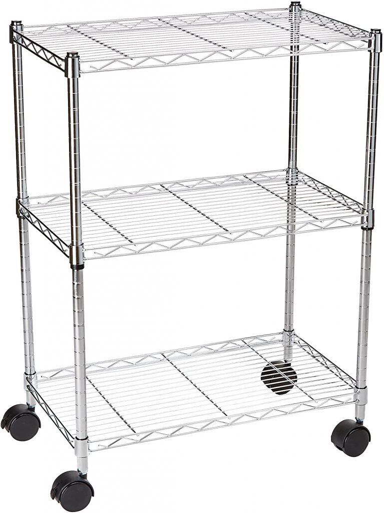AmazonBasics 3-Shelf Shelving Storage Unit on 2" Wheel Casters