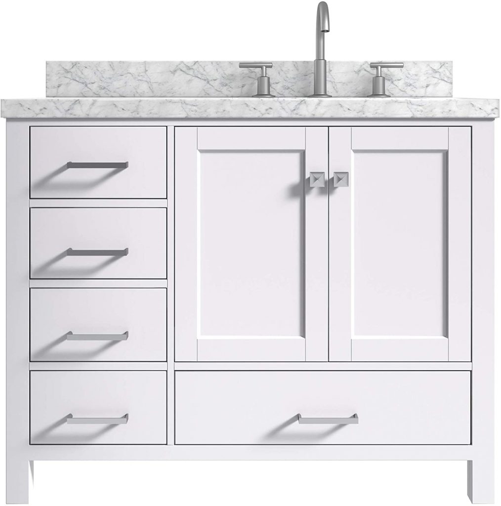 ARIEL 43" Inch White Bathroom Vanity with Carrara White Marble Counter-top