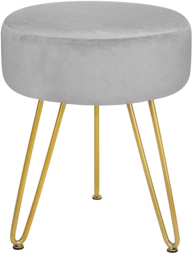 Velvet Footrest Stool Ottoman Round Modern Upholstered Vanity Footstool Side Table