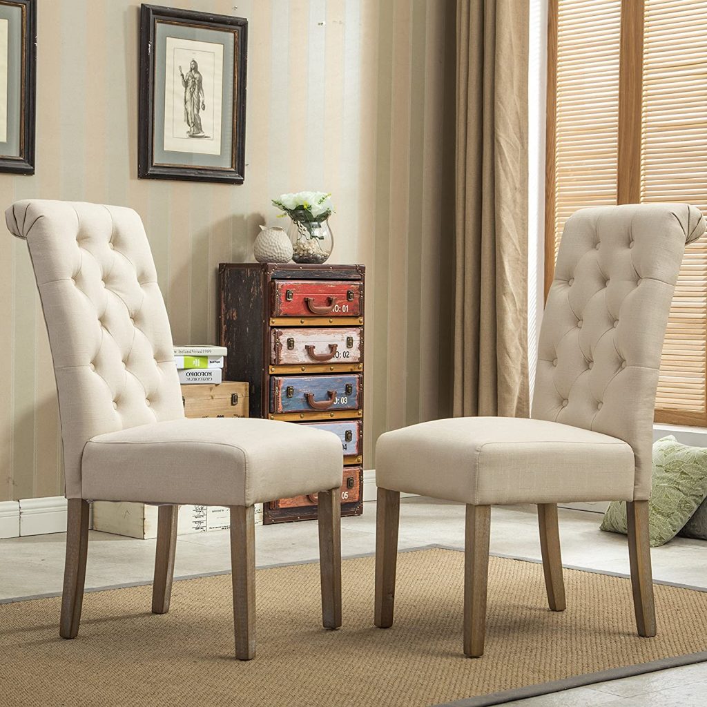 Roundhill Furniture Habit Solid Wood Tufted Parsons Dining Chair