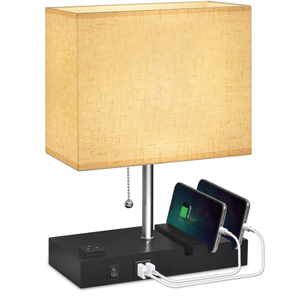 USB Bedside Lamp With Phone Stands,