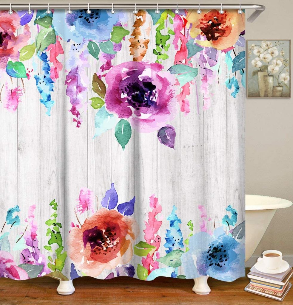 LIVILAN Watercolor Floral Shower Curtain