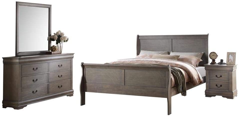  Acme Furniture Louis Philippe 4-Piece Antique Grey Bedroom Set Queen