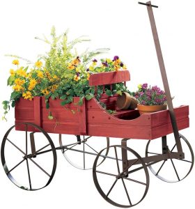 Collections Etc Red Decorative Amish Wagon Elevated Planter